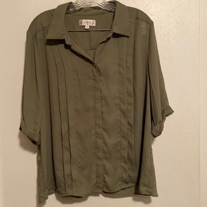Nanette by Nanette Lepore Olive Green Pleated Blouse